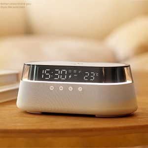 带无线充电功能的 15W 数字闹钟收音机 - 带 FM 收音机、双闹钟、夜灯、LED 显示屏和 RGB 节奏灯的蓝牙扬声器