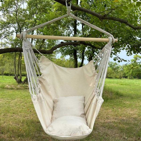 Hammock Chair Hanging Rope Swing, Topind Hanging Chair with Sturdy Wooden Spreader Bar with Anti-Slip Rings - Max 500 Lbs - Two Cushions Included for Indoor or Outdoor Spaces - 图片 4