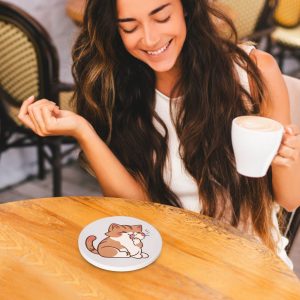 6 Pcs Cute Kitten Coasters with Holders - Absorbent Ceramic Material