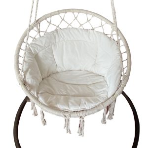 Comfy 吊床椅，带重型钢椅架和靠背垫，适用于室内外的马卡连波希米亚式秋千椅，最大承重 330 磅（白色）