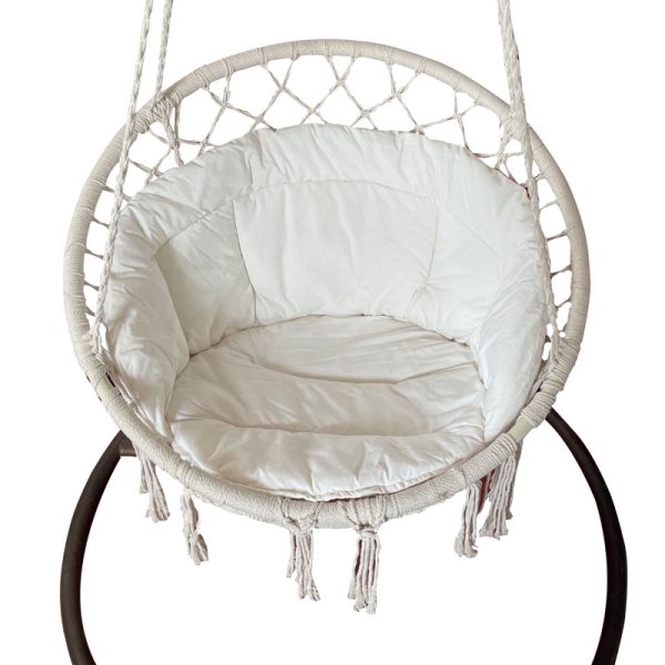 Comfy Hammock Chair with Heavy Duty Steel Chair Stand and Back Cushions, Macrame Boho Swing Chairs for Indoor & Outdoor Usage Supports up to 330lbs (White) - 图片 4