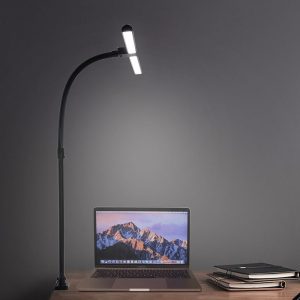 Led Desk Lamp for Office Home - Eye Caring Architect Lamp with Clamp, Dual Screen Computer Monitor Gooseneck Smart Light: 24W 5 Color Flexible Adjustable Lighting