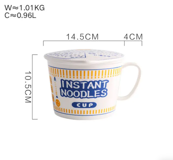 Japanese Ceramic Instant Noodle Bowl with Lid - Large Size for Home, Office, and School with Unique CupNoodle Design - 图片 6