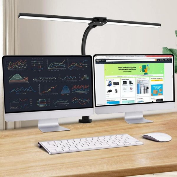 Led Desk Lamp for Office Home - Eye Caring Architect Lamp with Clamp, Dual Screen Computer Monitor Gooseneck Smart Light: 24W 5 Color Flexible Adjustable Lighting - 图片 4