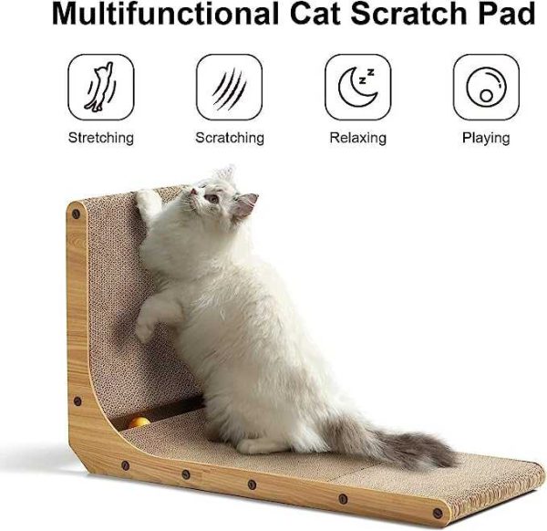 Cat Scratcher, 70 CM L Shape Cat Scratch Pad Wall Mounted, Cat Scratching Cardboard with Ball Toy for Indoor Cats, Large Size - 图片 4