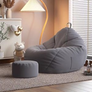 Bean Bag Sofa - Trendy Plush Ultra Soft Bean Bag for Adults, Teens and Kids -  with Removable and Washable Cover, Comes with a FREE footstool