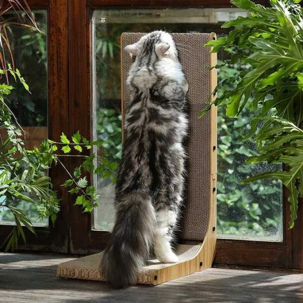Cat Scratcher, 70 CM L Shape Cat Scratch Pad Wall Mounted, Cat Scratching Cardboard with Ball Toy for Indoor Cats, Large Size - 图片 3