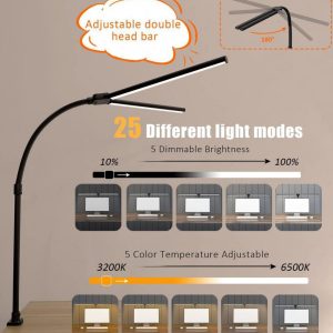Led Desk Lamp for Office Home - Eye Caring Architect Lamp with Clamp, Dual Screen Computer Monitor Gooseneck Smart Light: 24W 5 Color Flexible Adjustable Lighting