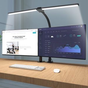 Led Desk Lamp for Office Home - Eye Caring Architect Lamp with Clamp, Dual Screen Computer Monitor Gooseneck Smart Light: 24W 5 Color Flexible Adjustable Lighting
