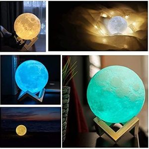 Moon Lamp 2024 Upgrade with Timing 3D Moon Night Light 16 Colors Wooden Stand & Remote/Touch Control and USB Rechargeable 月亮灯 2024 升级版，带定时 3D 月亮夜灯 16 种颜色木质支架和遥控/触摸控制，可 USB 充电