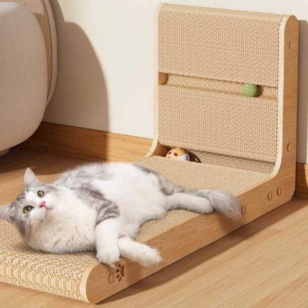 猫抓板，70 CM L 形壁挂式猫抓板，带球的室内猫抓板玩具，大尺寸