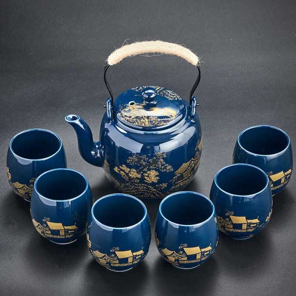 Japanese Tea Set, Starlight Blue Porcelain Tea Set with 1 Teapot & 6 Tea Cups, 1 Tea Tray and 1 Stainless Infuser - Elegant Japanese Tea Set for Tea Lovers - 图片 6