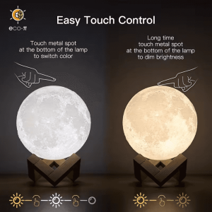 Moon Lamp 2024 Upgrade with Timing 3D Moon Night Light 16 Colors Wooden Stand & Remote/Touch Control and USB Rechargeable 月亮灯 2024 升级版，带定时 3D 月亮夜灯 16 种颜色木质支架和遥控/触摸控制，可 USB 充电