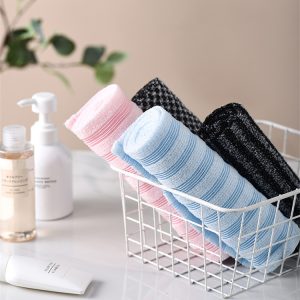 Trendy Japanese Exfoliating Back Scrubber, Body Back Scrubber Towel for Shower, Exfoliating Bath Wash Scrub Cloth Washcloth Washer for Exfoliation, Body Scrubbing Brush Loofah Exfoliator