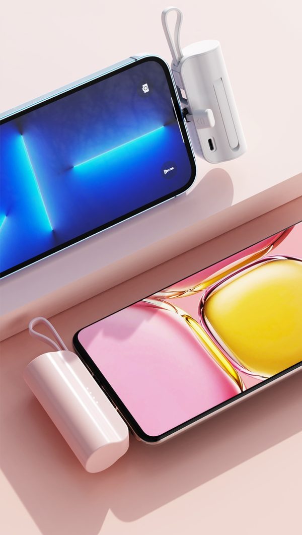 Trendy Ultra-Compact Mini Portable 5000 mAh Power Bank with Built-in Type-C and Lightning Cable, Fast Charging, and Multi-Device Compatibility - 图片 7