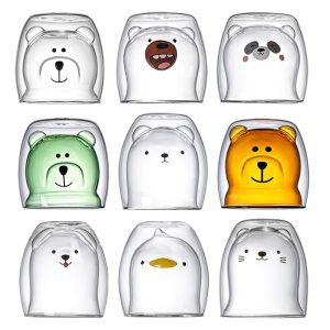 Bear Cute Mugs Kawaii Double Wall Glass Coffee Tea Mill Yogurt Cup Funny