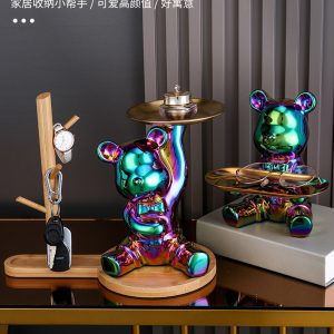 时髦的小熊储物装饰品 带储物盘的电镀公仔