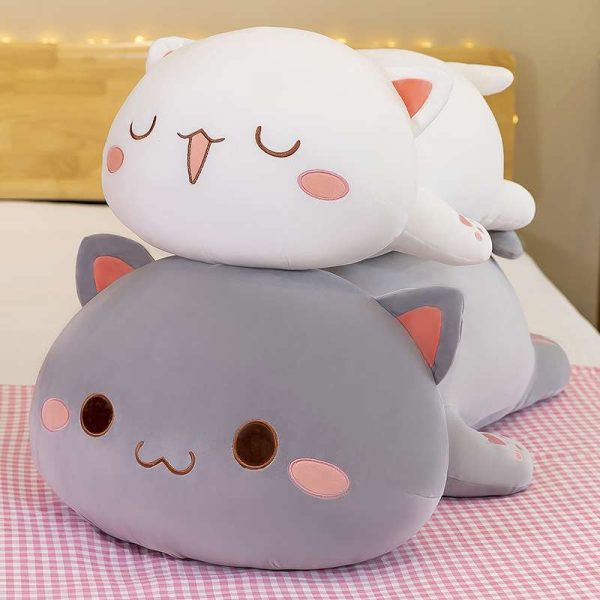 Cute Peach Kitten Plush Toy Stuffed Animal Pet Kitty Soft Anime Cat Plush Pillow 可爱的桃子小猫毛绒玩具填充动物宠物猫柔软的动漫猫毛绒枕头