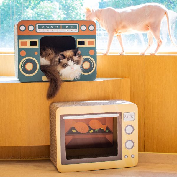 Maison pour chat en forme de radio, jouet à gratter durable pour chat, lit pour chat d'intérieur, grotte pour chat