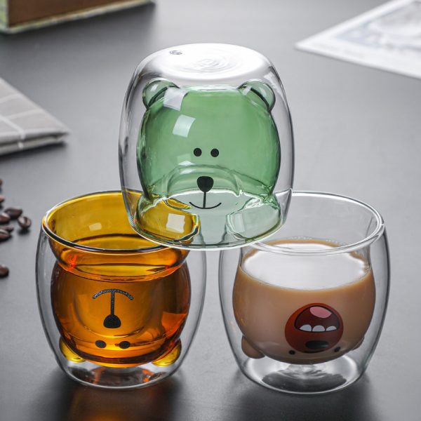 Bear Cute Mugs Kawaii Double Wall Glass Coffee Tea Mill Yogurt Cup Funny - 图片 2