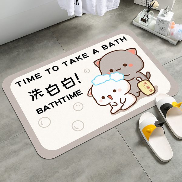 Trendy Peach Cat Diatomaceous Earth Bath Mat for Bathroom, Water Absorbent, Non-Slip, and Anti-Bacterial Floor Mat 50*80cm - 图片 3