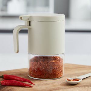 家用调味罐 玻璃厨房盐和味精储存容器，带勺子，防潮密封