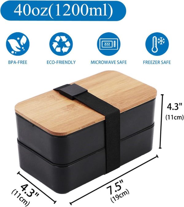 INS Style Japanese Bento Box Set, Double-Layer, Large Capacity, Microwave Safe, Plastic Food Storage Container - 图片 3