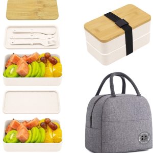 INS Style 日式便当盒套装，双层，大容量，微波炉安全型，塑料食品储藏盒