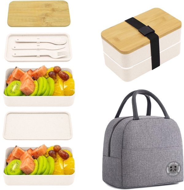 INS Style Japanese Bento Box Set, Double-Layer, Large Capacity, Microwave Safe, Plastic Food Storage Container - 图片 2