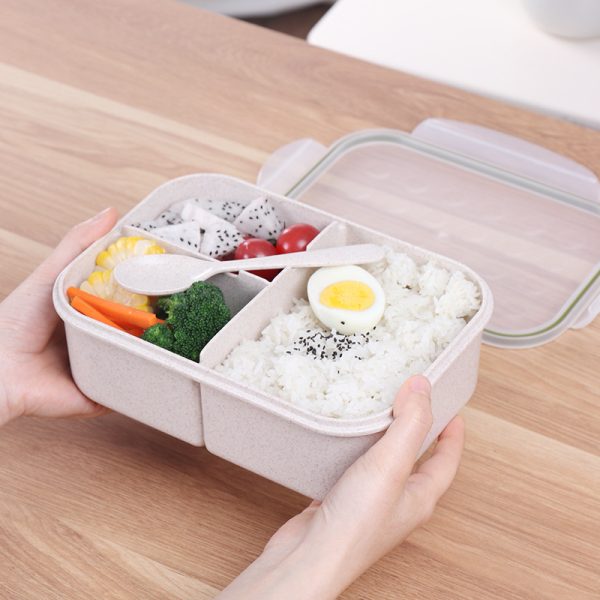 Boîte à lunch de style INS - Boîte à bento de grande capacité résistante aux micro-ondes pour les étudiants et les employés de bureau, fabriquée avec de la paille de blé