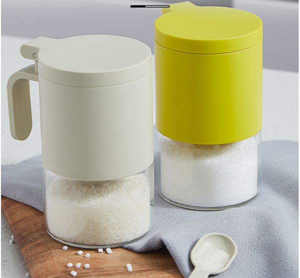 Household Seasoning Jar Glass Kitchen Salt and MSG Storage Container with Spoon, Moisture-Proof Sealed - 图片 2