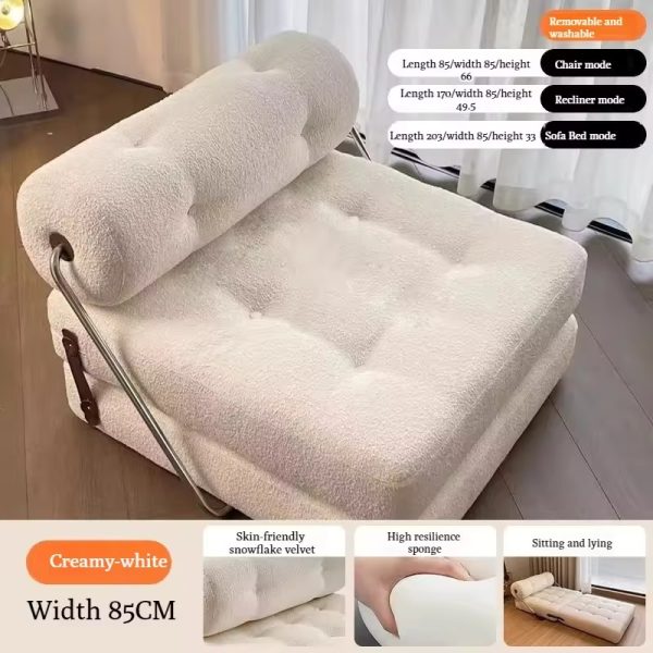 Single Sofa Small Apartment Living Room Tofu-Block Taji Sofa Bed - Folding Dual-Purpose Cream Style Module Lazy Sofa - 图片 5