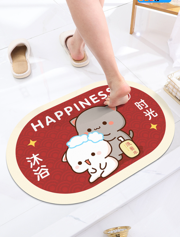 Trendy Peach Cat Diatomaceous Earth Bath Mat for Bathroom, Water Absorbent, Non-Slip, and Anti-Bacterial Floor Mat 50*80cm - 图片 6