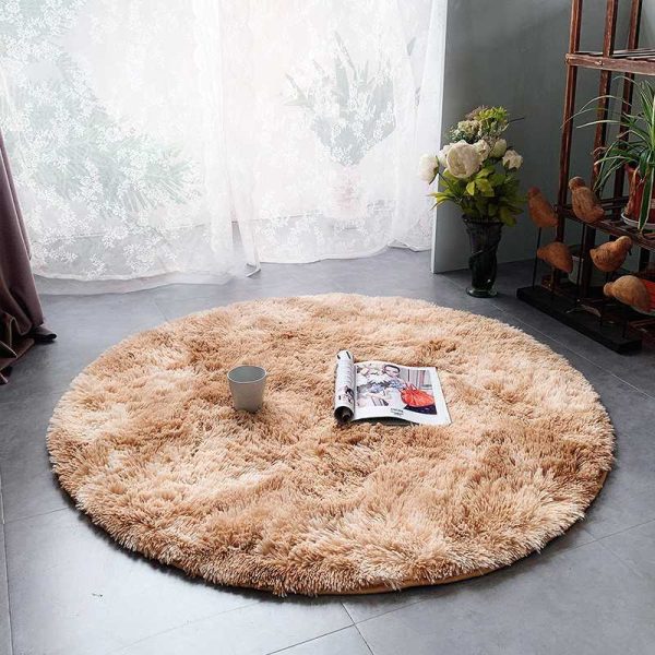 Round Rug Super Soft Fluffy Shag Circle Area Rugs for Kid's Bedroom, Fuzzy Plush Shaggy Circular Rug for Teen's Room, Cute Non-Slip Home Decor Black Carpet for Nursery Room - 图片 6