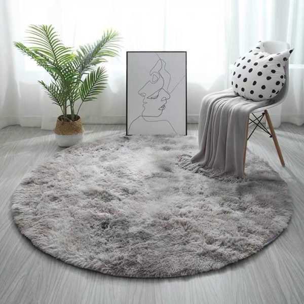 Round Rug Super Soft Fluffy Shag Circle Area Rugs for Kid's Bedroom, Fuzzy Plush Shaggy Circular Rug for Teen's Room, Cute Non-Slip Home Decor Black Carpet for Nursery Room - 图片 2