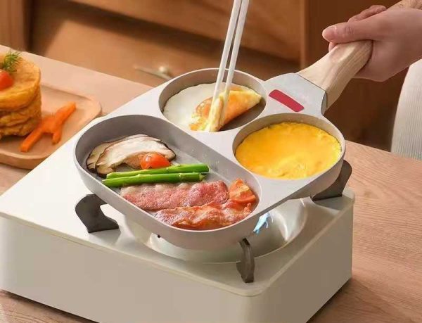 Poêle à frire antiadhésive trois en un pour les œufs, le petit déjeuner et le steak Résistante à l'usure