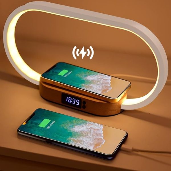 带 USB 端口的床头灯，带 10W 快速无线充电器的卧室灯，带时钟、调光和 3 种颜色模式的床头灯
