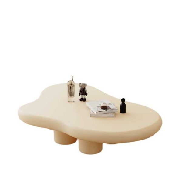 Glossy Black Coffee Table, Round Edge Cloud Coffee Table with 4 Short Legs, Irregular Black End Table for Small Space, Modern Center Coffee Table for Living Room - 图片 8