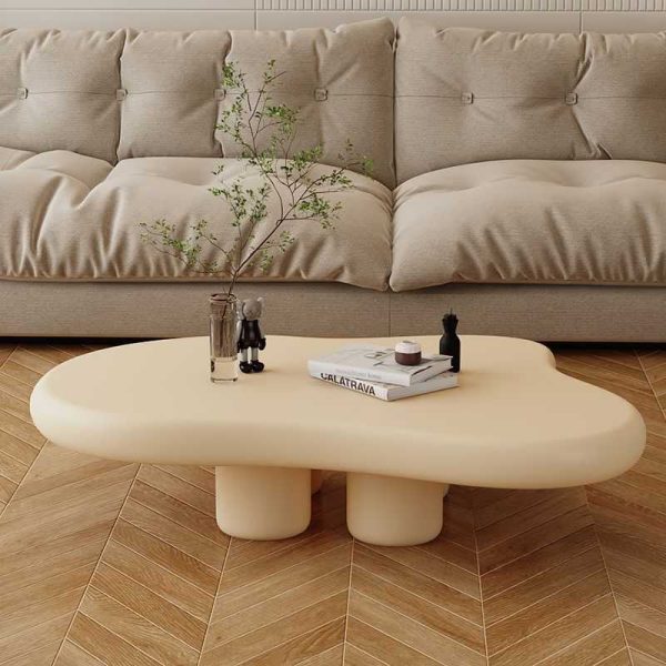 Glossy Black Coffee Table, Round Edge Cloud Coffee Table with 4 Short Legs, Irregular Black End Table for Small Space, Modern Center Coffee Table for Living Room - 图片 7