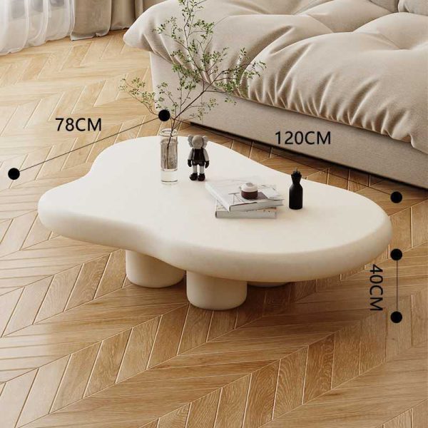 Glossy Black Coffee Table, Round Edge Cloud Coffee Table with 4 Short Legs, Irregular Black End Table for Small Space, Modern Center Coffee Table for Living Room - 图片 5