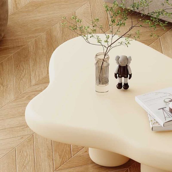 Glossy Black Coffee Table, Round Edge Cloud Coffee Table with 4 Short Legs, Irregular Black End Table for Small Space, Modern Center Coffee Table for Living Room - 图片 4