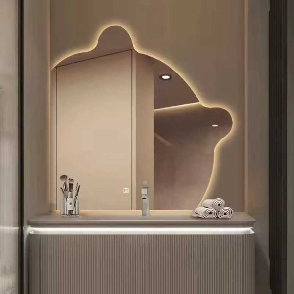 Home decor irregular bear shaped led bathroom mirror with light anti-fog wall mounted makeup mirrors - 图片 6