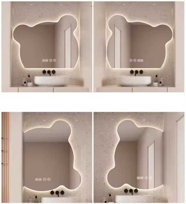 Home decor irregular bear shaped led bathroom mirror with light anti-fog wall mounted makeup mirrors - 图片 5
