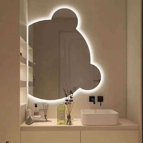 Home decor irregular bear shaped led bathroom mirror with light anti-fog wall mounted makeup mirrors - 图片 4