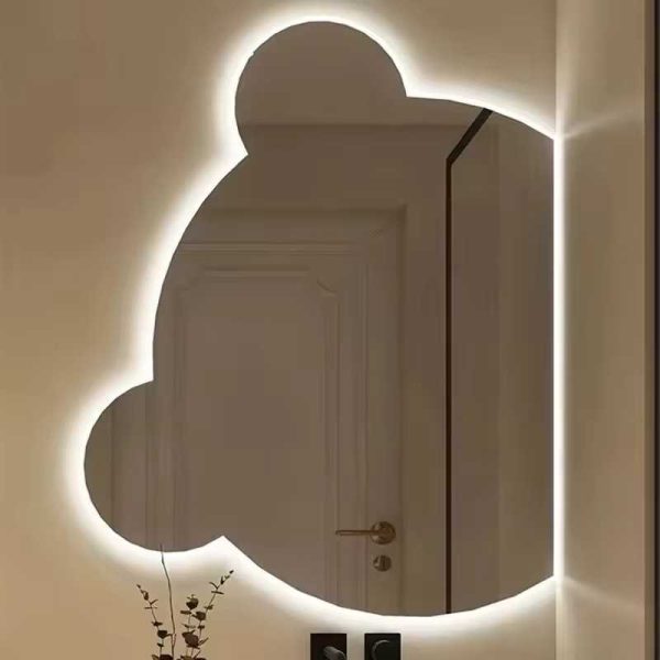 Home decor irregular bear shaped led bathroom mirror with light anti-fog wall mounted makeup mirrors - 图片 3