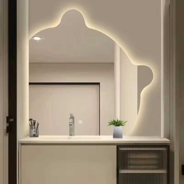 Home decor irregular bear shaped led bathroom mirror with light anti-fog wall mounted makeup mirrors - 图片 2