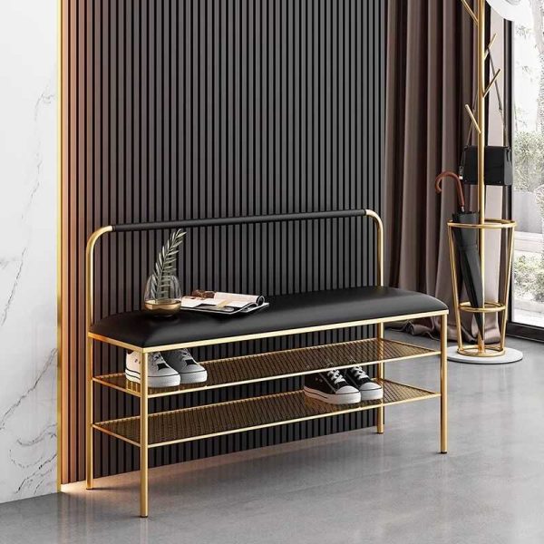 Luxury Metal Designs Double Layer Small Net Shoe Stool Organizer Cabinet Rack Bench - 图片 3