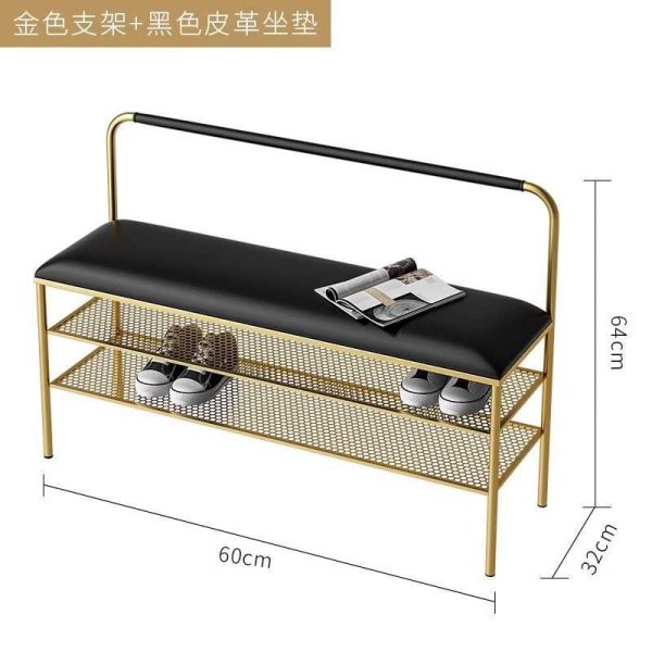 Luxury Metal Designs Double Layer Small Net Shoe Stool Organizer Cabinet Rack Bench - 图片 5