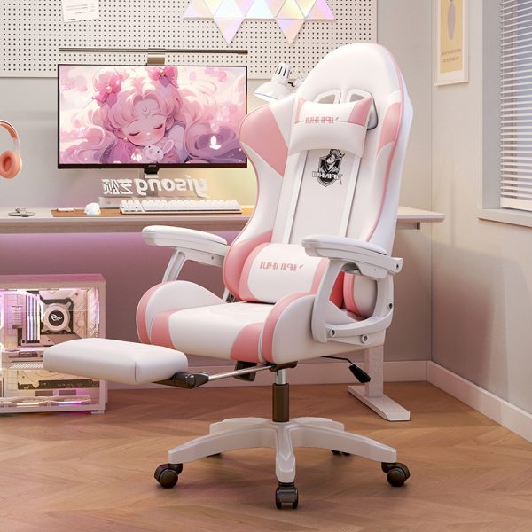 Premium Gaming Chair with Foot Rest And Shoulder & Lumbar Support, Ergonomic Computer Chair with Footrest and Head Rest, Pink - 图片 2