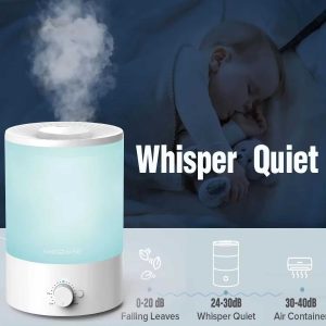 卧室大房间加湿器，2.5 升冷雾加湿器，带精油扩散器，顶部填充式加湿器，适用于婴儿、家居、植物，全屋超声波加湿，自动关闭，（白色）